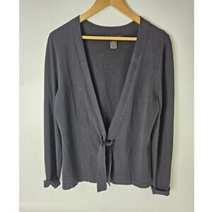 A GIANNETTI Silk Cardigan Womens Med Sweater Boho Black Tie Front